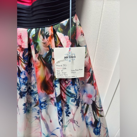 Prom-Bridesmaid-Formal Gown Size 14 Paris Mon Cheri brand Pink Floral Strapless - Picture 4 of 10